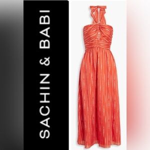 Sachin + Babi Reid Cutout striped georgette halter neck midi dress- size 8 -